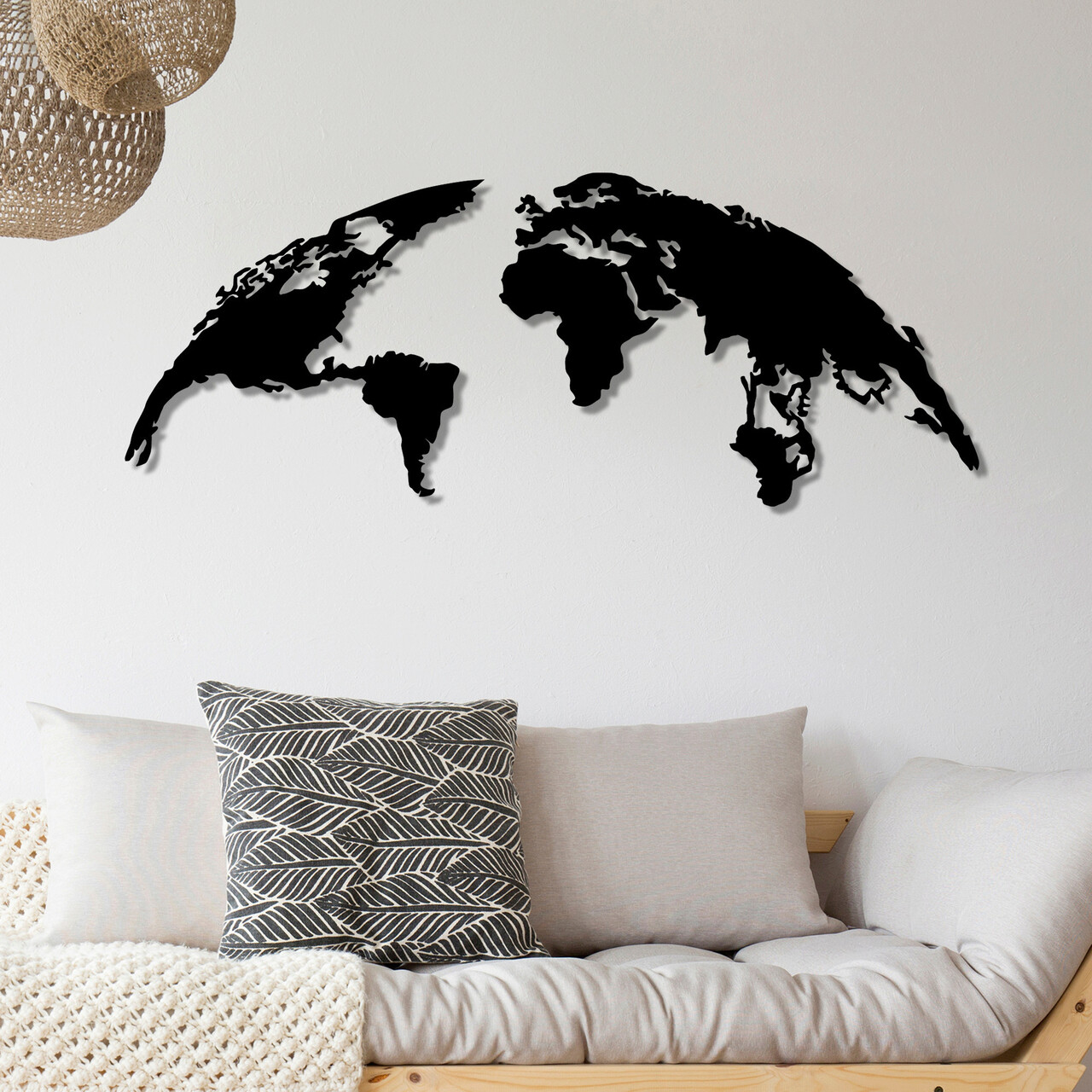 Decoratiune de perete, World Map Large, Dimensiune: 150 x 59 cm, Negru - imagine 4
